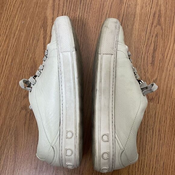 Salvatore Ferragamo White leather lace up logo trainers sneakers size US 7.5 - Picture 9 of 9